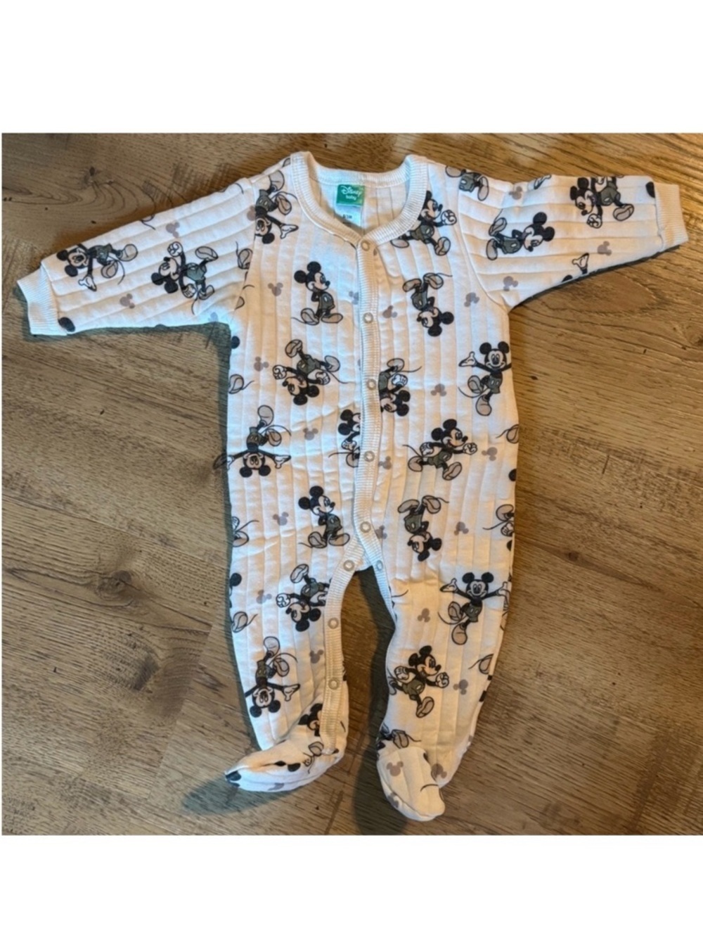 Disney Baby Mickey Mouse Quilted Footie Sleeper 0-3 Months Cozy Neutral Pajama